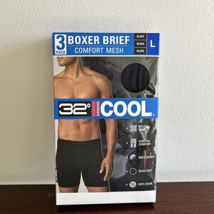 NEW 32 Degrees Cool Men's Underwear BOXER BRIEF 3-Pack NYLON BLACK, Large 36-38